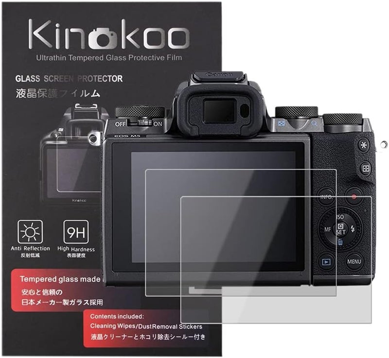 kinokoo Tempered Glass Film for Canon EOS M5 Crystal Clear Film Canon M5 Screen Protector Bubble-free/Anti-scratch(2 pack) - Image 1